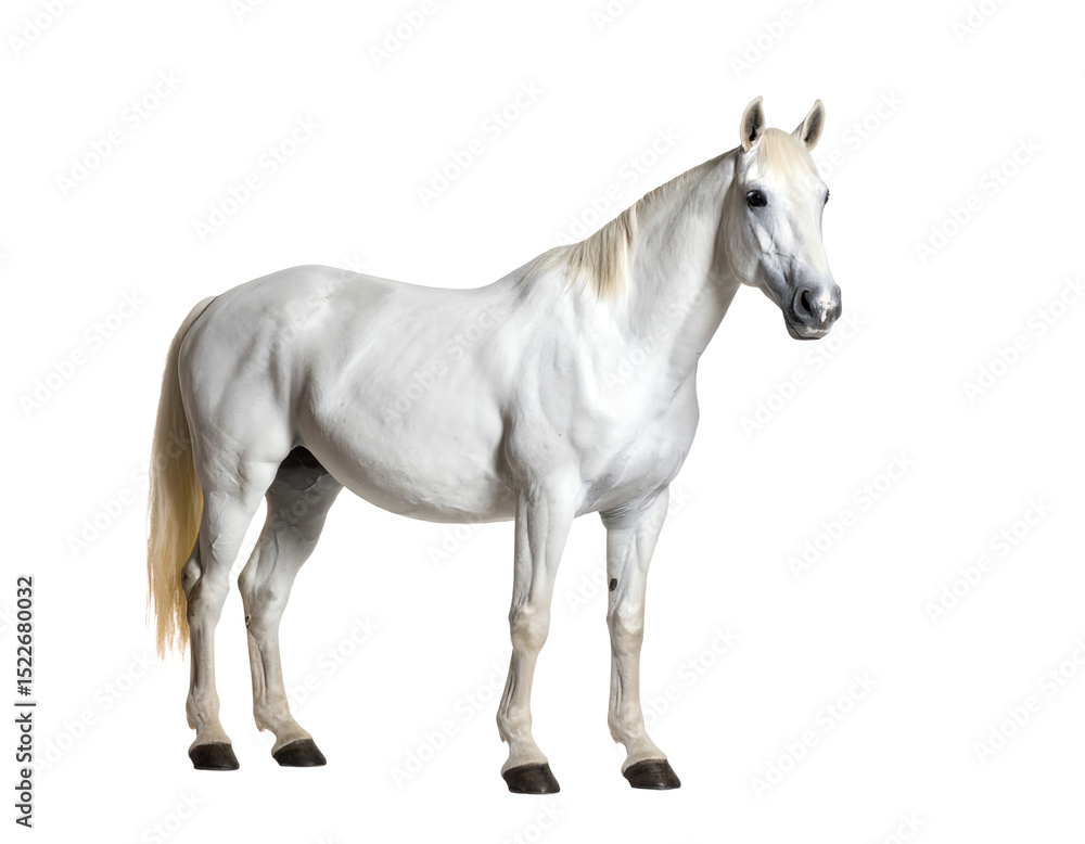 Majestic white horse standing gracefully. Majestic white horse standing gracefully.