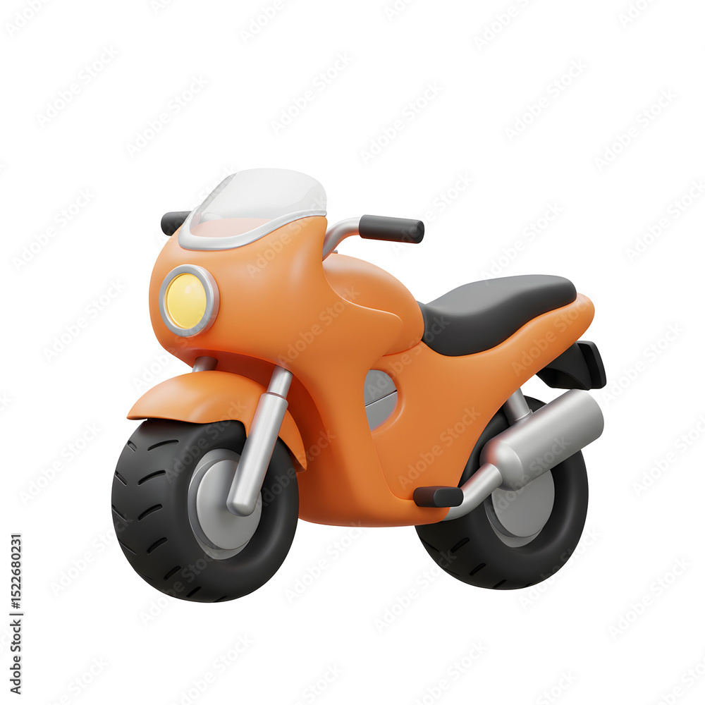 Obraz premium オレンジ色のかわいいバイク 滑らかな3Dモデル 鮮やかな色彩