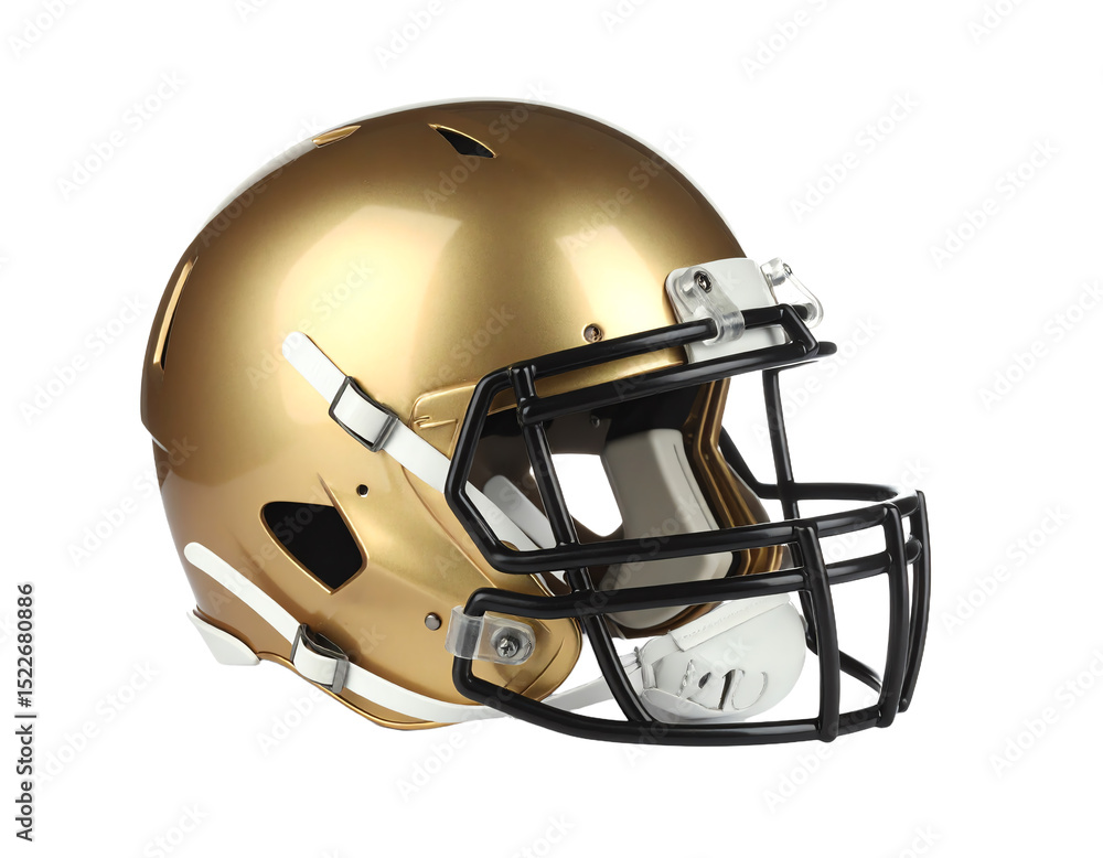 Fototapeta premium Shiny golden football helmet for athletic use.