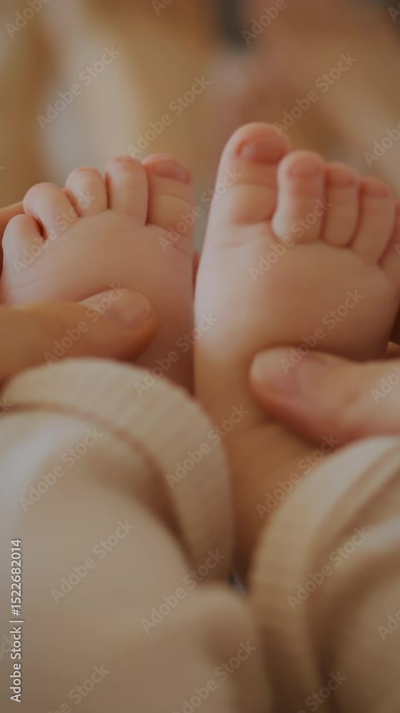 A young family relaxes on a cozy sofa, playing with their baby. They affectionately touch the baby's legs, creating a warm and loving atmosphere in their living room A young family relaxes on a cozy sofa, playing with their baby. They affectionately touch the baby's legs, creating a warm and loving atmosphere in their living room