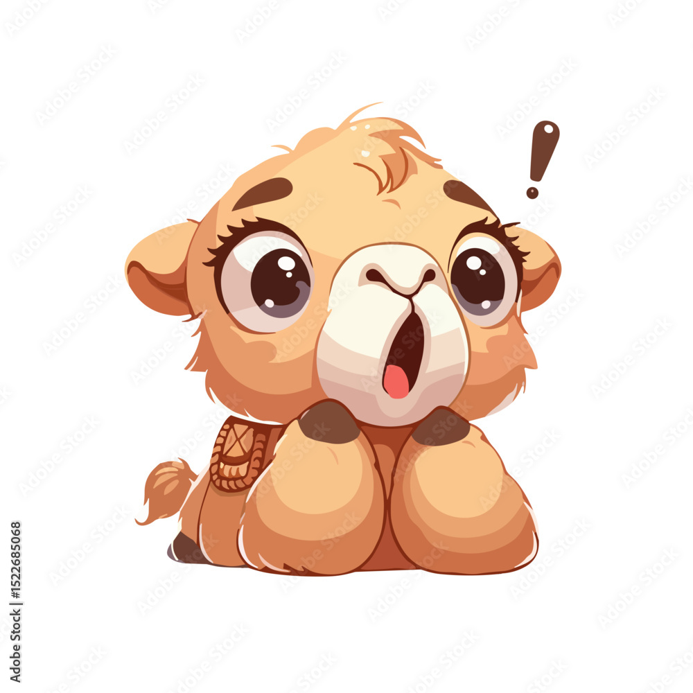Obraz premium Cute cartoon camel with big eyes expressing surprise
