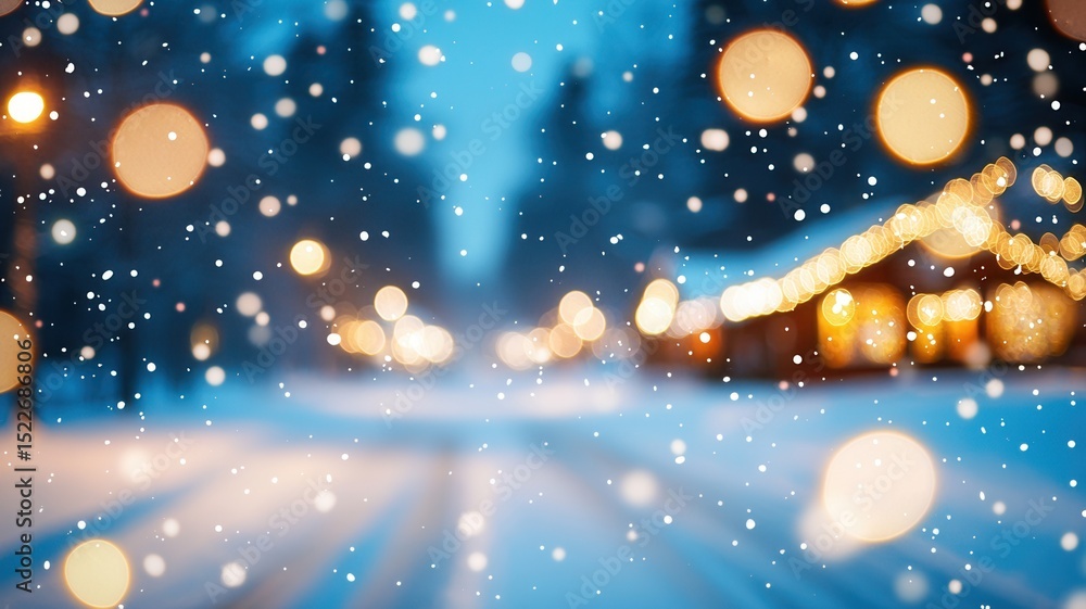 Snow is gently falling on a market christmas winter magical festive twilight, creating at blurred and a atmosphere Snow is gently falling on a market christmas winter magical festive twilight, creating at blurred and a atmosphere