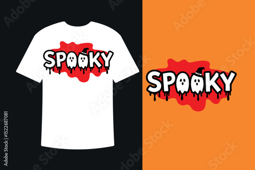 Spooky Halloween Text Design with Ghost and Dripping Blood for T-Shirt and Graphics