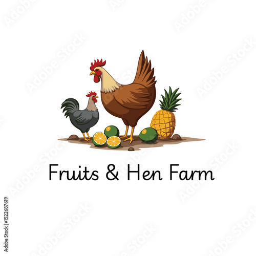 Fruits and hen farm logo
