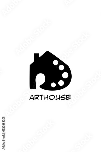 Minimalist vector logo combining a house and an artist’s palette, symbolizing an art studio, creative space, or community project under the name “Arthouse.”
