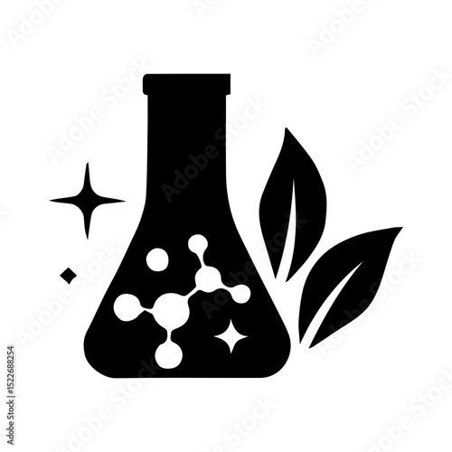 Lab flask icon set. Natural pharmacology symbol