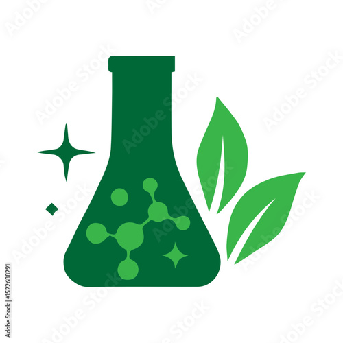 Lab flask icon set. Natural pharmacology symbol