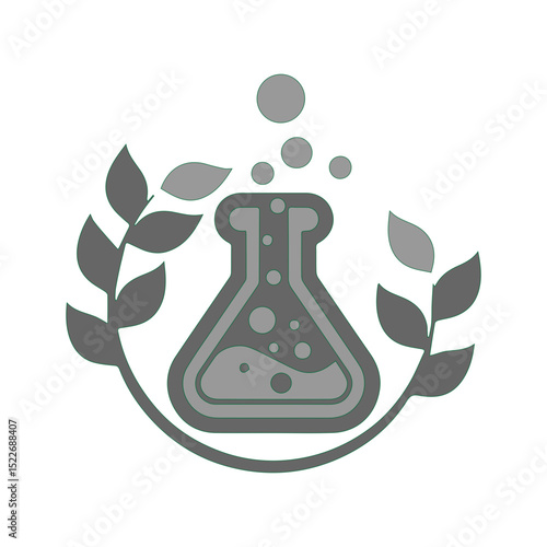 Lab flask icon set. Natural pharmacology symbol