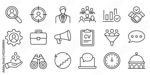 Business and employment icons representing different aspects of career and human resources