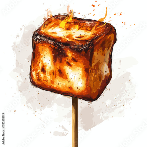 A charred marshmallow on a stick vector isolated on a white background