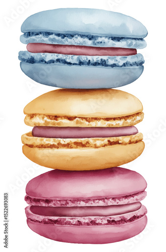 Pastel watercolor macarons watercolor clipart on white background