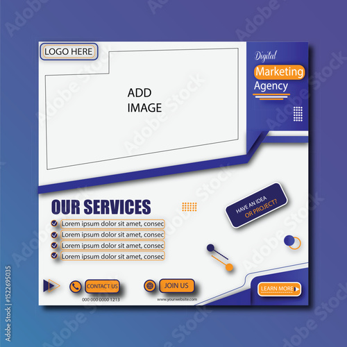 digital marketing agency grow you business with us social media post vector design template