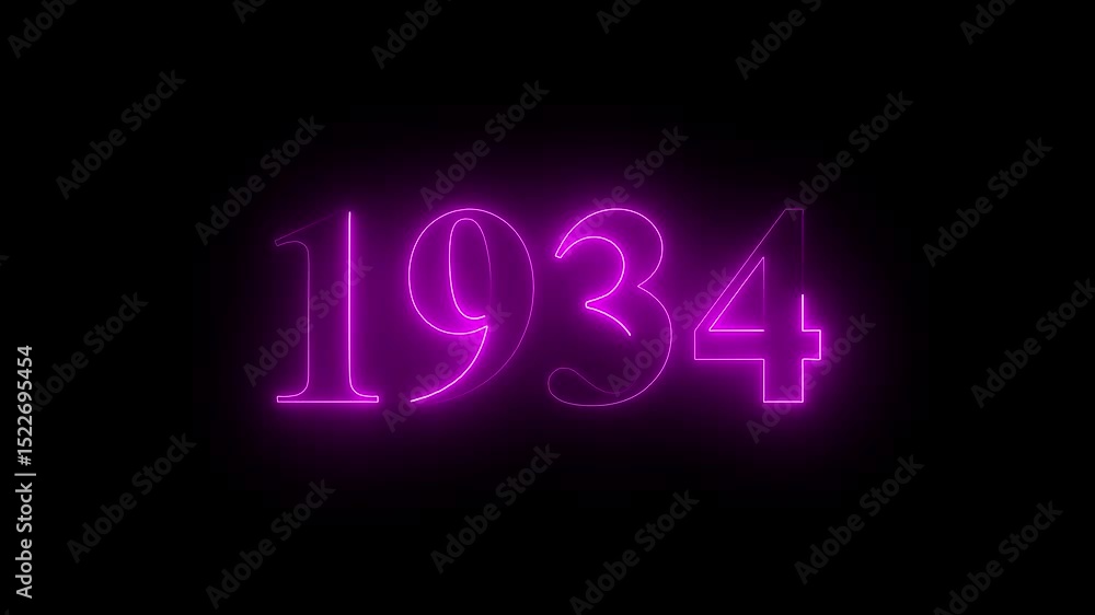 Abstract Glowing neon number 1934. Educational mathematics 1934 animation on black background. 4k motion graphics animation. Abstract Glowing neon number 1934. Educational mathematics 1934 animation on black background. 4k motion graphics animation.