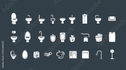 Collection of various bathroom and plumbing fixtures in white against a dark background created with generated ai