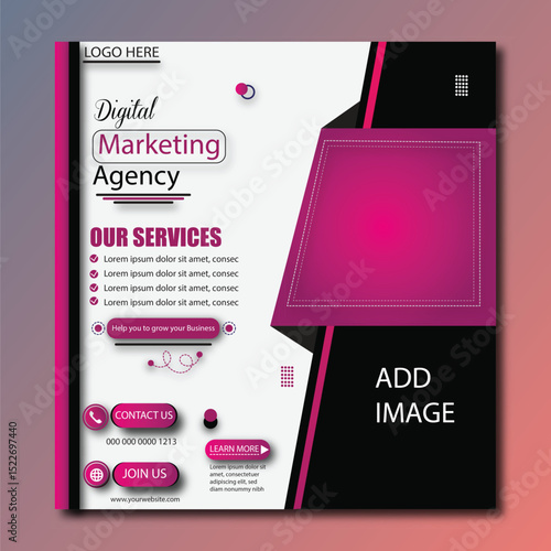 digital marketing agency grow you business with us social media post vector design template