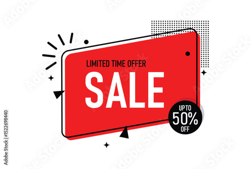 50 percent off sale with light red chat box for your banner, sales promotion, sale event or design vector design