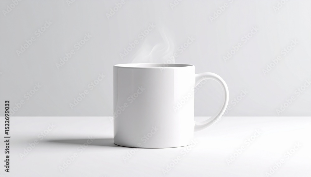 Obraz premium White ceramic coffee cup filled with milk sitting alone on a plain background