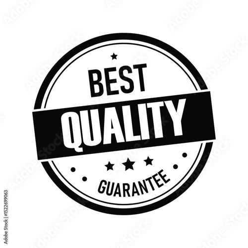 This design showcases a minimal vector logo with bold text proclaiming best quality guarantee. It features stars for added emphasis and is suitable for branding and business use.