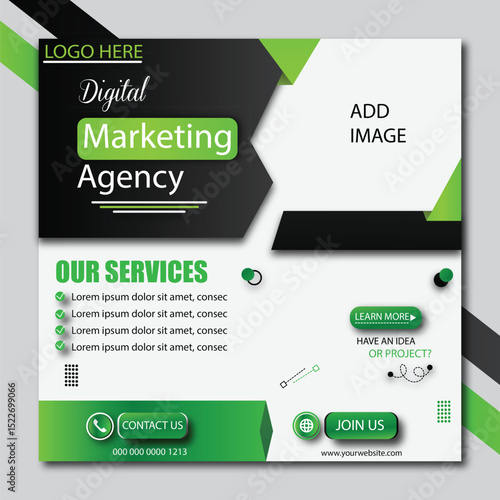 digital marketing agency grow you business with us social media post vector design template