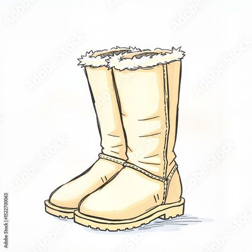 Warm winter boots with fluffy lining on a plain background  