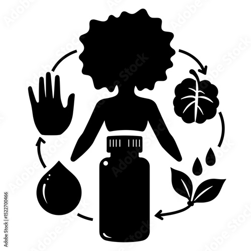 Silhouette of Supplement Bottle with Beauty Icons – Holistic Wellness Care