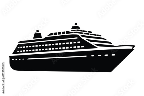 Illustration of a cruise ship with multiple decks on white background