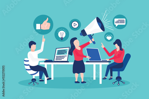 Digital marketing team with Customer attraction, social media promotion