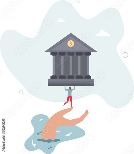 Government bailout to help support bank from bankruptcy to prevent banking downfall by injection, buy bonds to pay for loan and obligation concept. character life .
