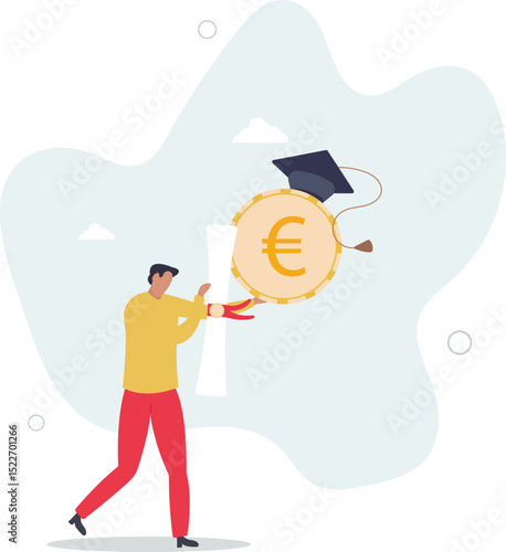 Education cost, tuition or scholarship, money for university or graduation, school expense or student debt, college diploma concept,. character life .