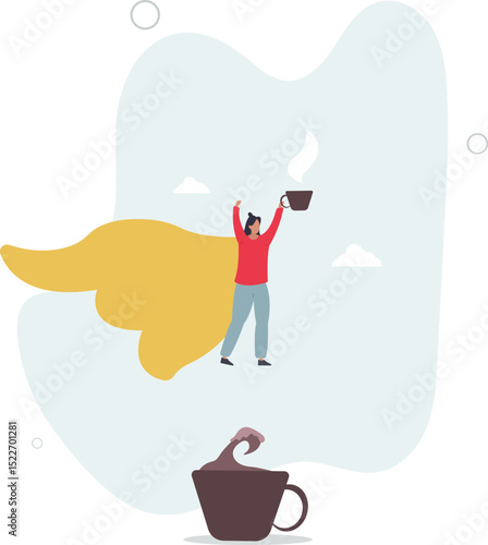 Coffee break to refresh or boost energy, morning routine to help focus and boost productivity, relax or awaken with tea break concept. character life .