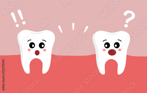 Dental cartoon of missing tooth. Cute cartoon dental care concept. Illustration isolated on blue background.