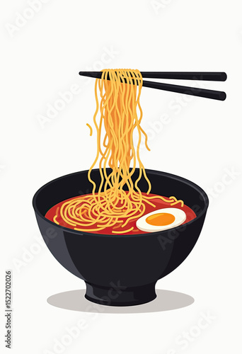 Simple and clean vector icon of ramen with flat tones, thick black contour, and no gradient, ideal for restaurant UI, food packaging, or minimalist culinary illustrations
