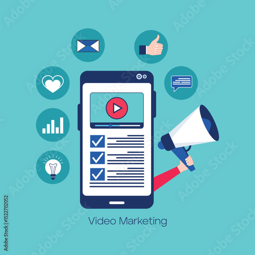 Video on mobile screen video sharing and marketing vector concept
