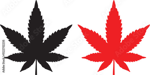 cannabis, marijuana, weed, hemp, leaf, plant, herbal, ganja, medicinal, legalization, silhouette, black, red, contrasting, white background, 