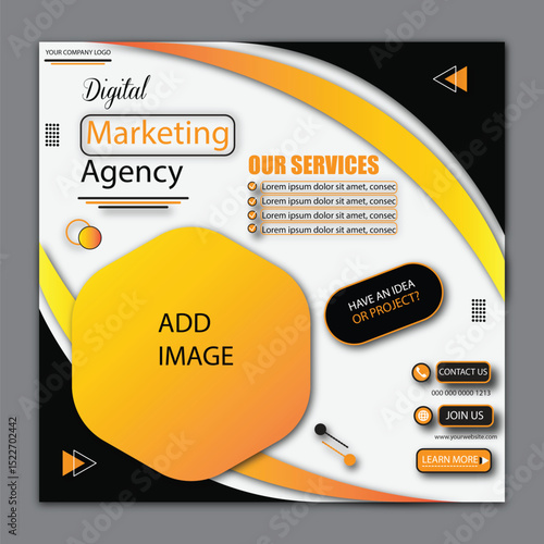 digital marketing agency grow you business with us social media post vector design template