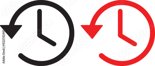 time rewind, clock, arrow, circular arrow, time, history, back, restore, undo, recover, past, clock icon, rewind icon, red, black, white, simple, illustration, vector, graphic, symbol, sign, icon, mod
