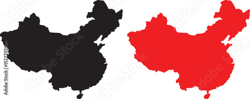 China, map, country, nation, geography, Asia, mainland, political, silhouette, shape, border, territory, contour, outline, vector, illustration, graphic, design, element, red, black, white 