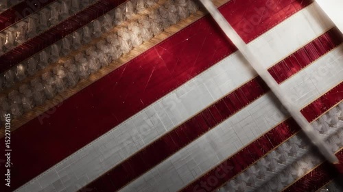 Close Up: Red White Fabric Texture with Intricate Weaving