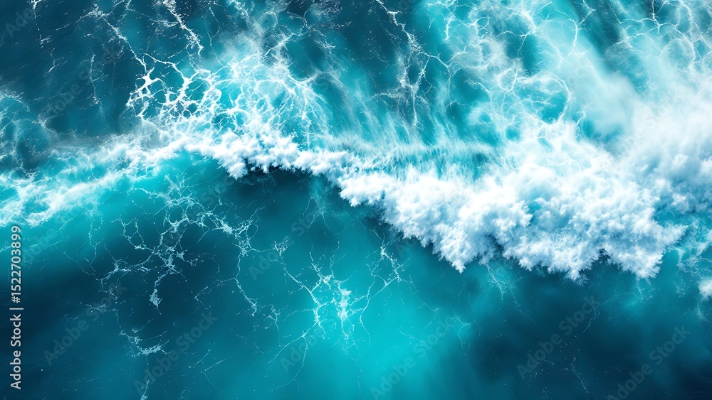 Fototapeta premium Aerial view of dynamic ocean water movement with foamy waves. Ideal for backgrounds, textures, or marine-themed designs in print and digital projects