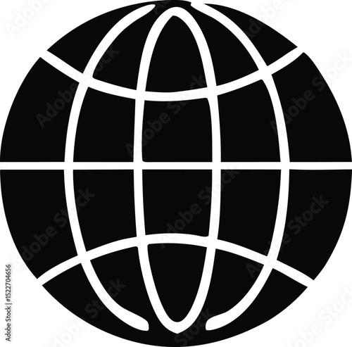 Black and white globe icon simple graphic design element representing global connectivity