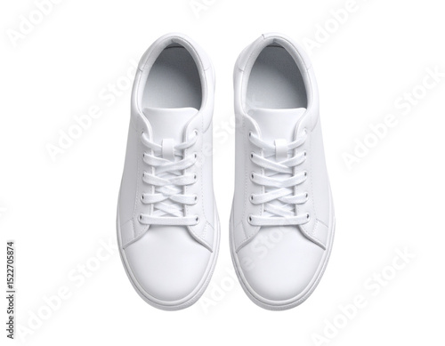 Casual Women’s White Sneakers with Laces, Top Down View, Isolated PNG