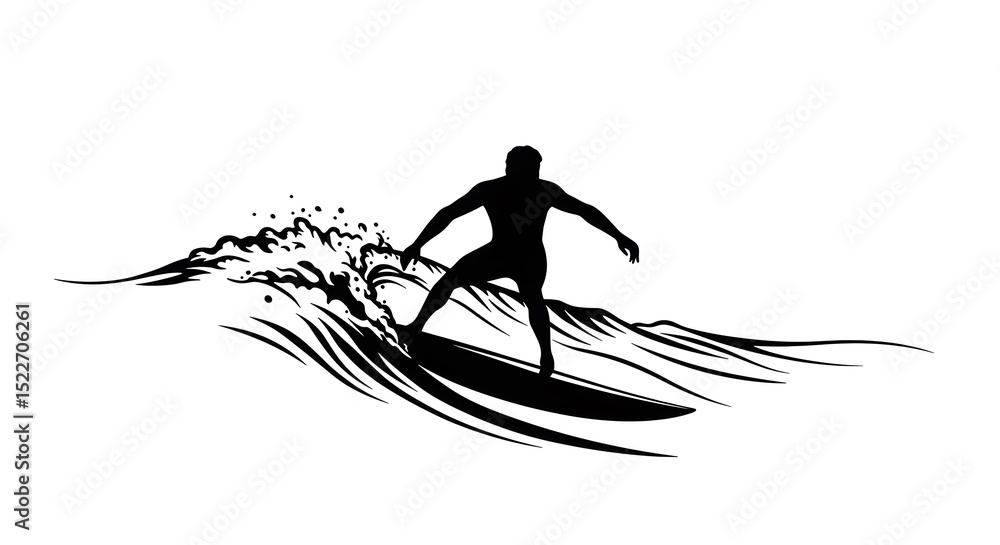 Fototapeta premium Surfer Silhouette Riding a Wave Graphic