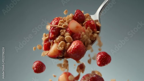 Fresh Strawberries with Granola in a Spoon