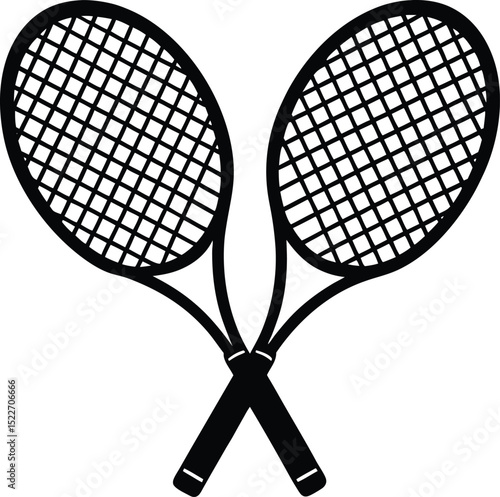 Silhouette illustration of two crossed tennis rackets, perfect for sports icons