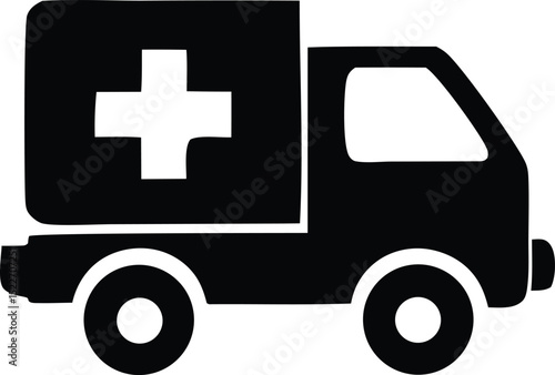 Simple black and white illustration of a medical emergency vehicle