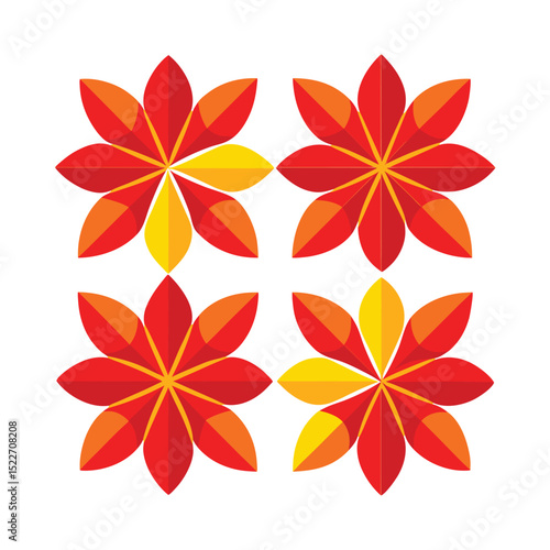 Vector illustration of four abstract floral designs in red orange and yellow colors
