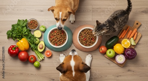 Fill your home with healthy pets Cats enjoy delicious food from bowls, including fruits and vegetables. Good nutrition leads to happy animals.