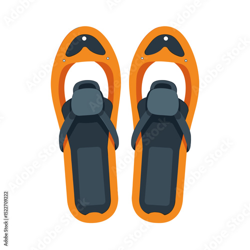 Pair of Orange Snowshoes with Gray Bindings Isolated on White Background Vector Illustration