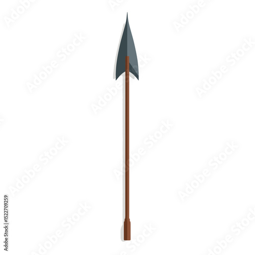 Illustration of a Spear with a Sharp Pointed Head and Wooden Shaft, Ancient Weapon Design