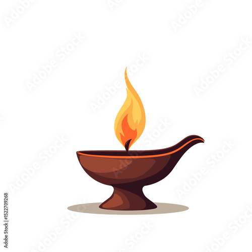 Illustration of a Traditional Oil Lamp with a Bright Flame, Symbolizing Light and Spirituality